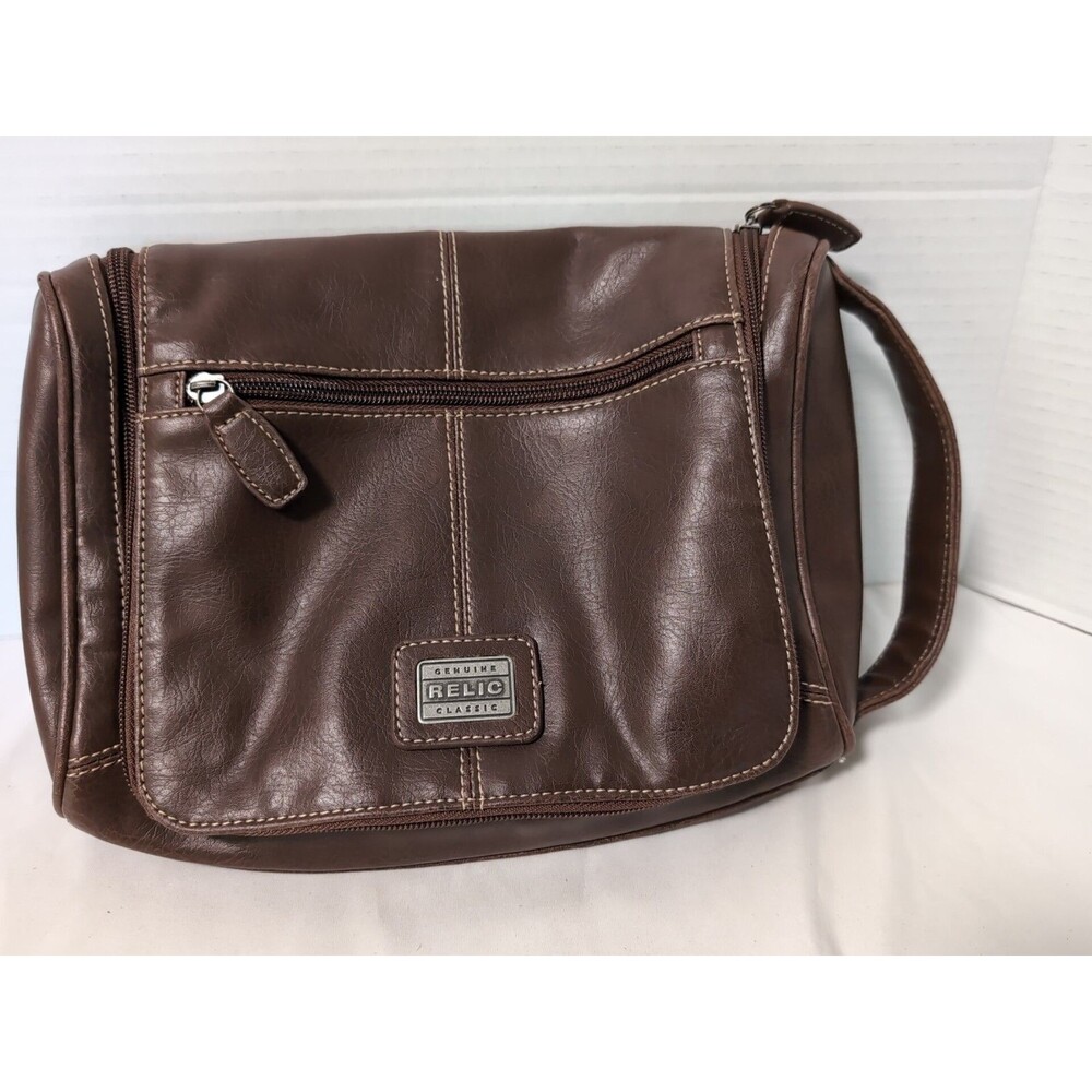 Relic by Fossil Toiletries Hanging Zip Bag Brown Classic EUC